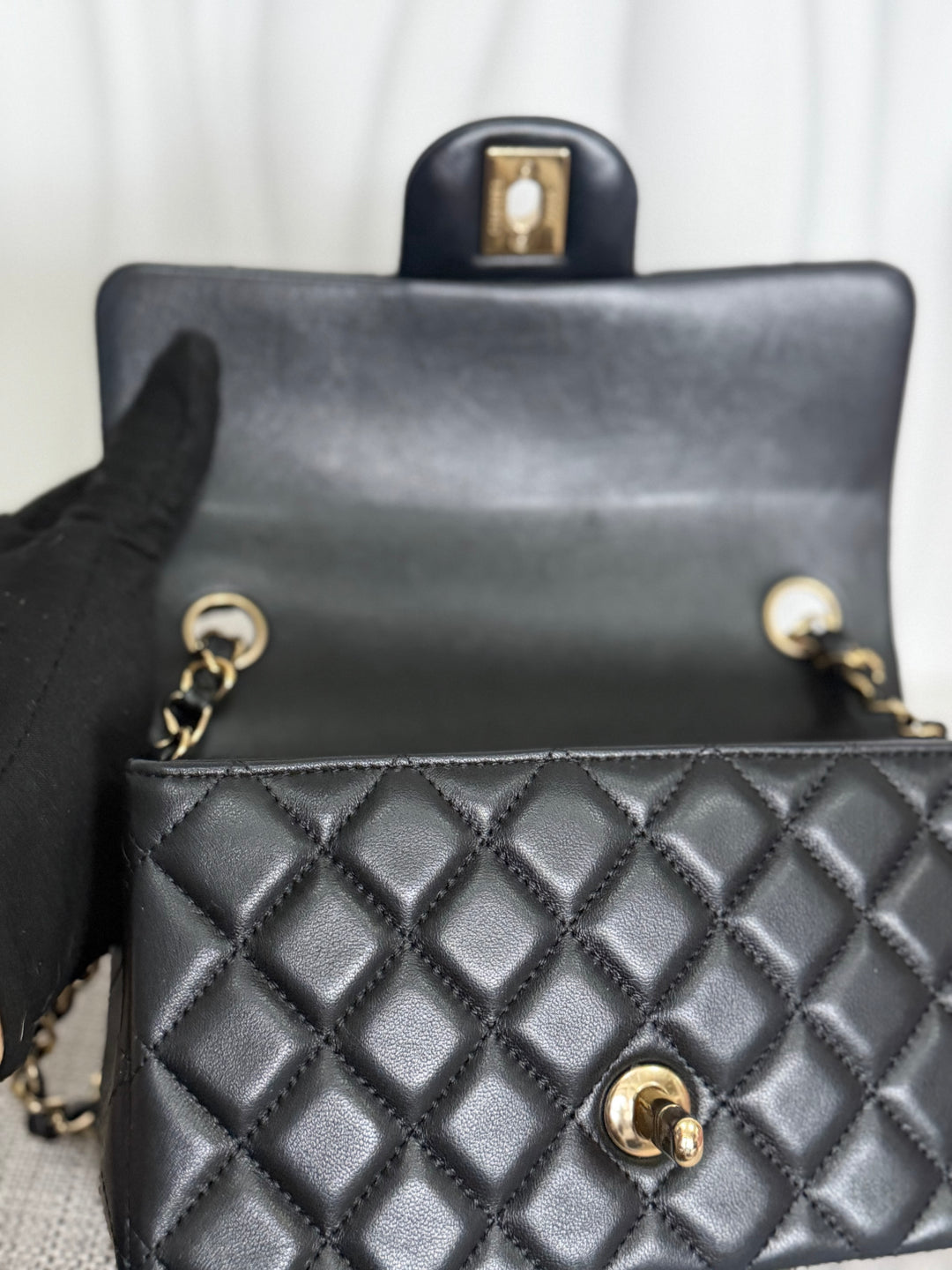 CHANEL Black Lambskin LGHW Mini Rectangular Flap Bag 2025