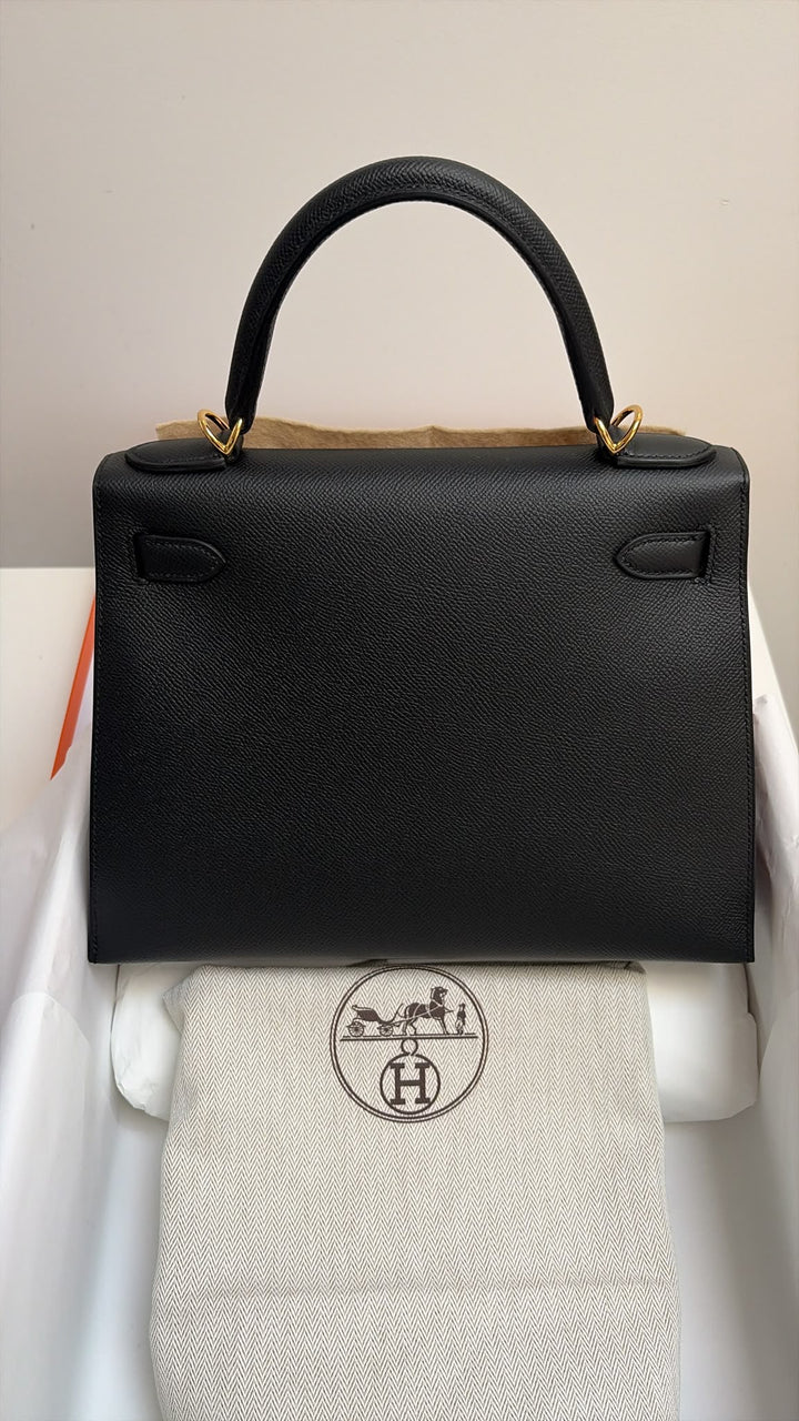 WA/Email to Purchase only- HERMÈS Kelly 28 Black 89/Noir 89 Epsom Sellier GHW Stamp G 2026