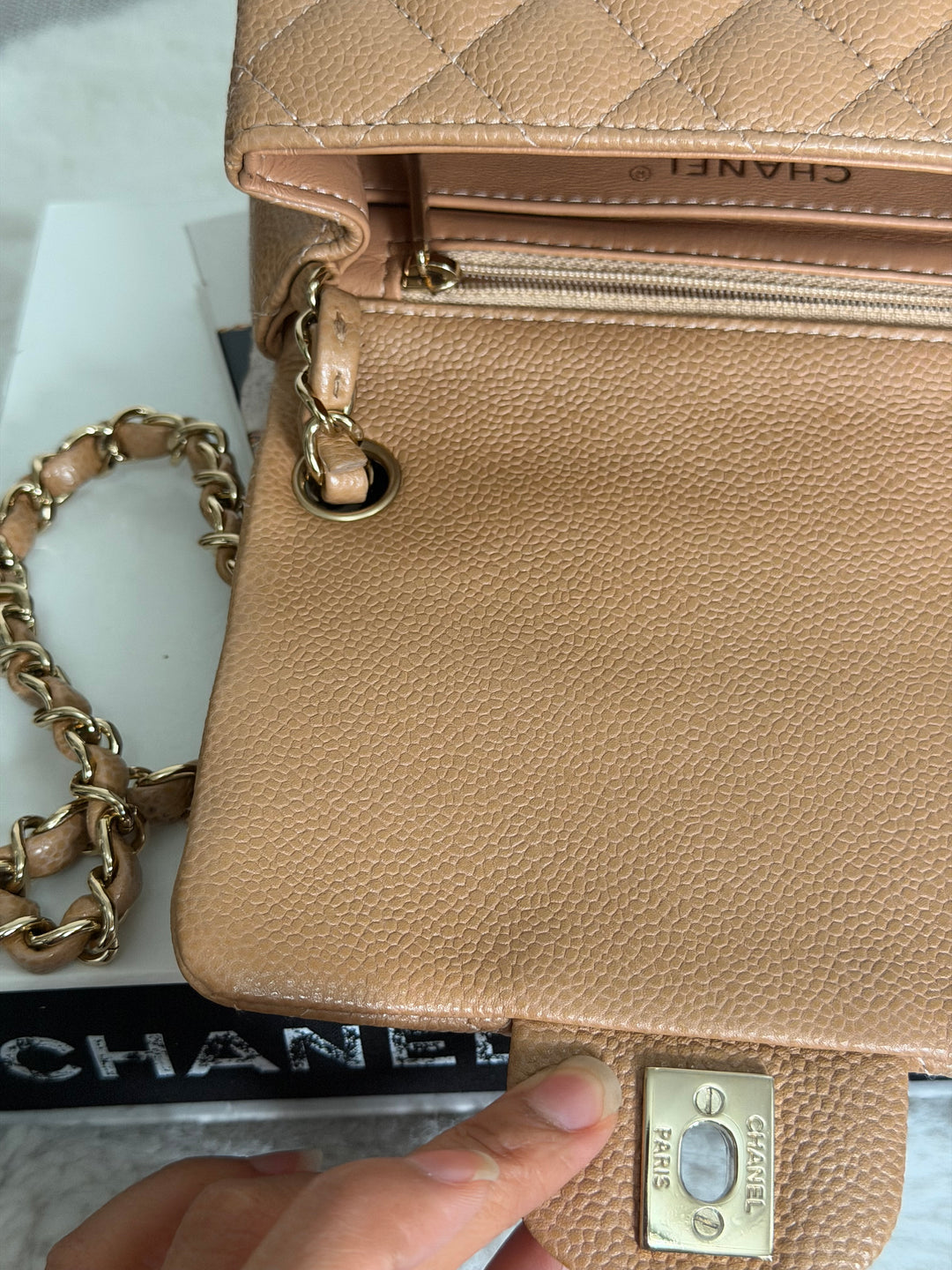 CHANEL 18S series 25 Dark Beige Caviar LGHW Square Mini Flap Bag 2018 Rare