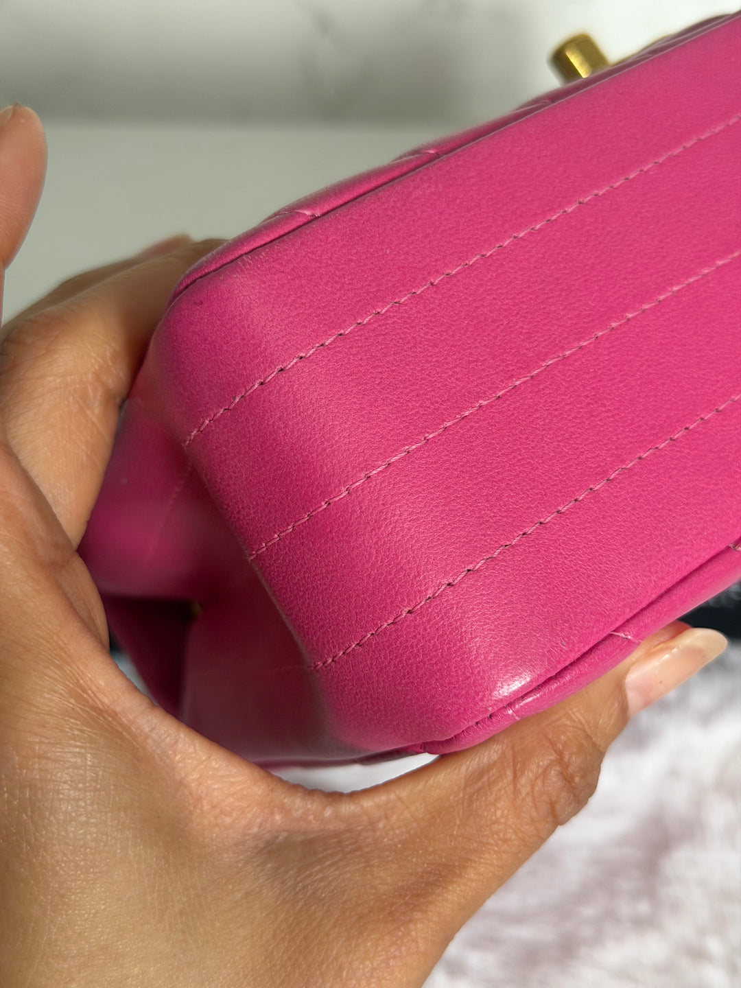 CHANEL series 21 Pink Lambskin Chevron Mini Rectangular Flap Bag with GHW 2015