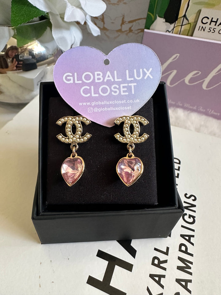 Chanel 22B Heart Gold Tone Earrings