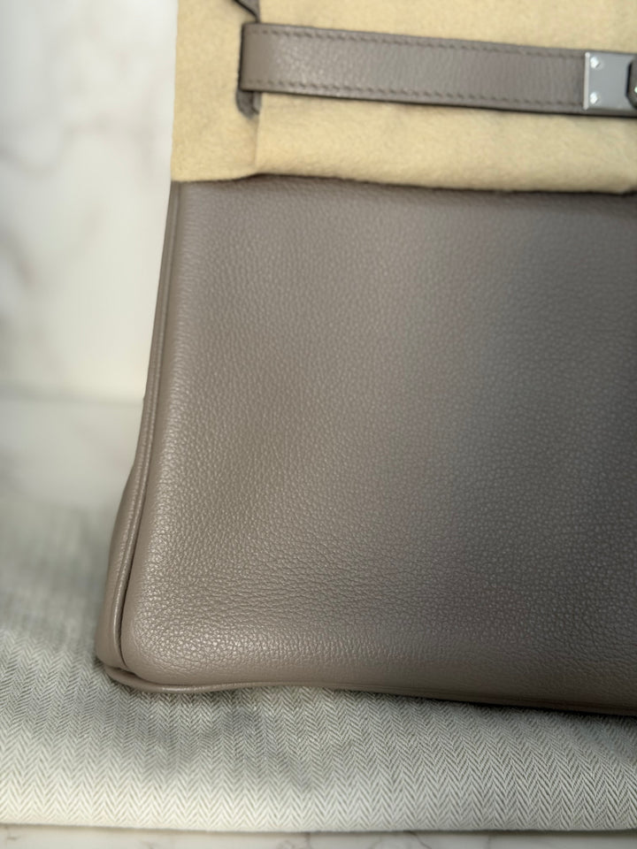 HERMES Gris Asphalt Leather Birkin 30 Bag Palladium Hardware Stamp D 2019