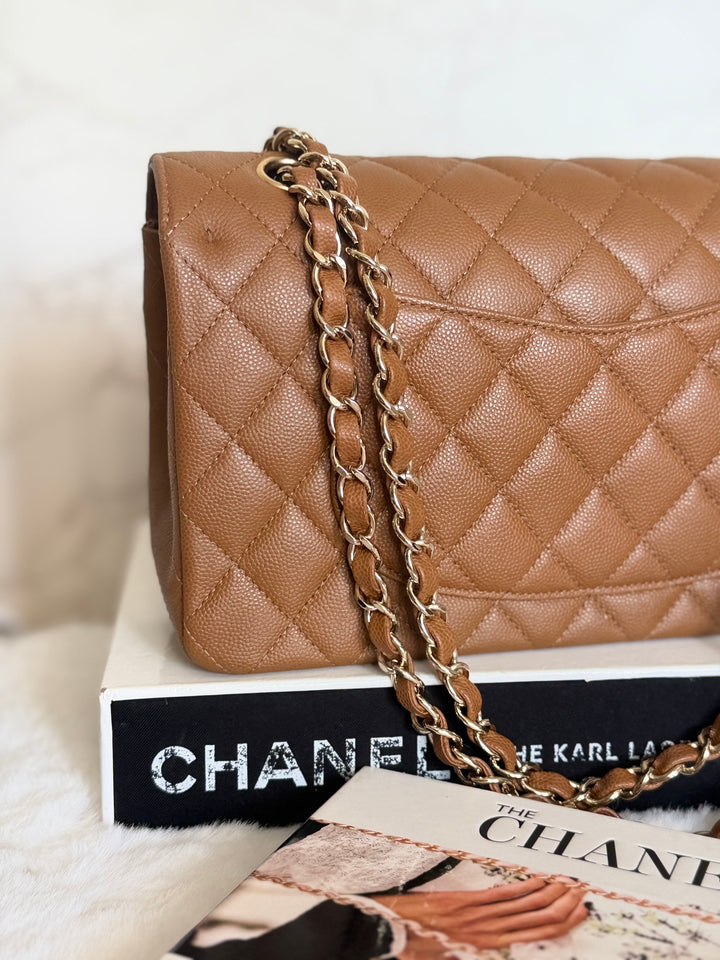 CHANEL 17C Brown Caramel Caviar LGHW Medium ML Timeless Classic Double Flap Bag 2016/2017
