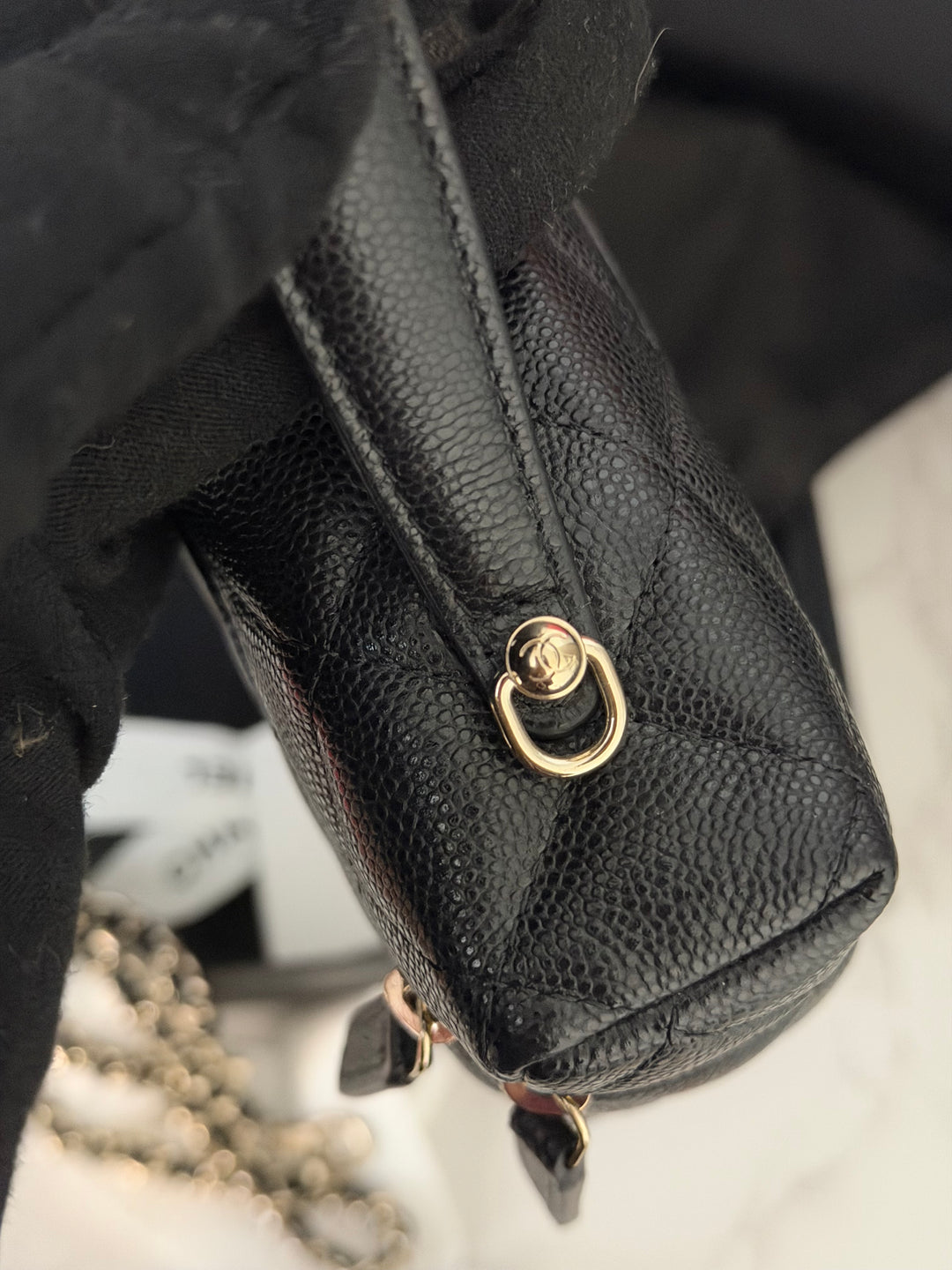 CHANEL Black Caviar LGHW Long Vanity with top handle and detachable chain