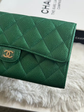 Load image into Gallery viewer, Chanel 18S Emerald Green Caviar LGHW Full size (8 inches) Sarah Flap Wallet
