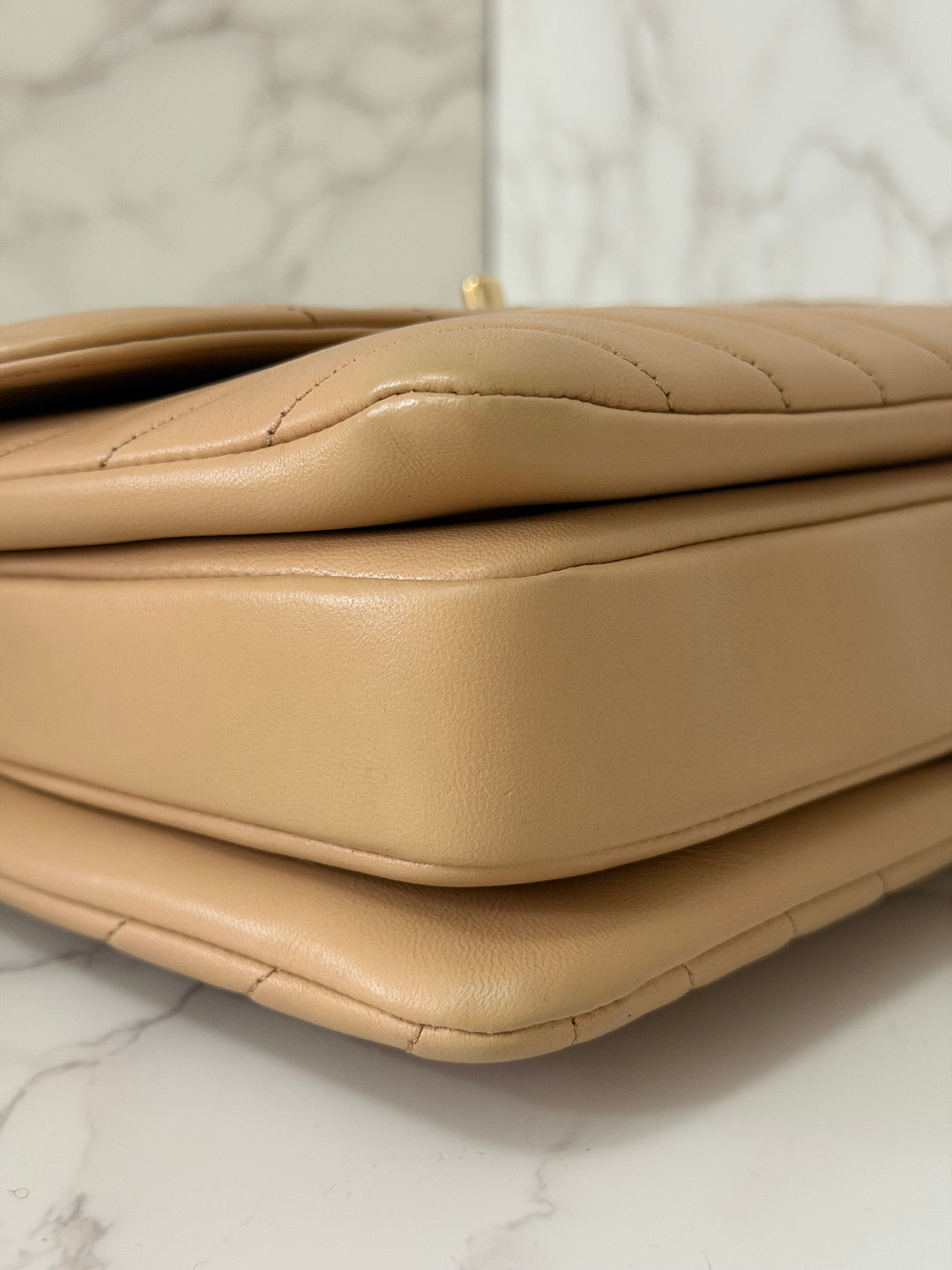 CHANEL series 27 2018 Dark Beige Lambskin LGHW Trendy CC Flap Bag size Small with Top Handle and detachable strap