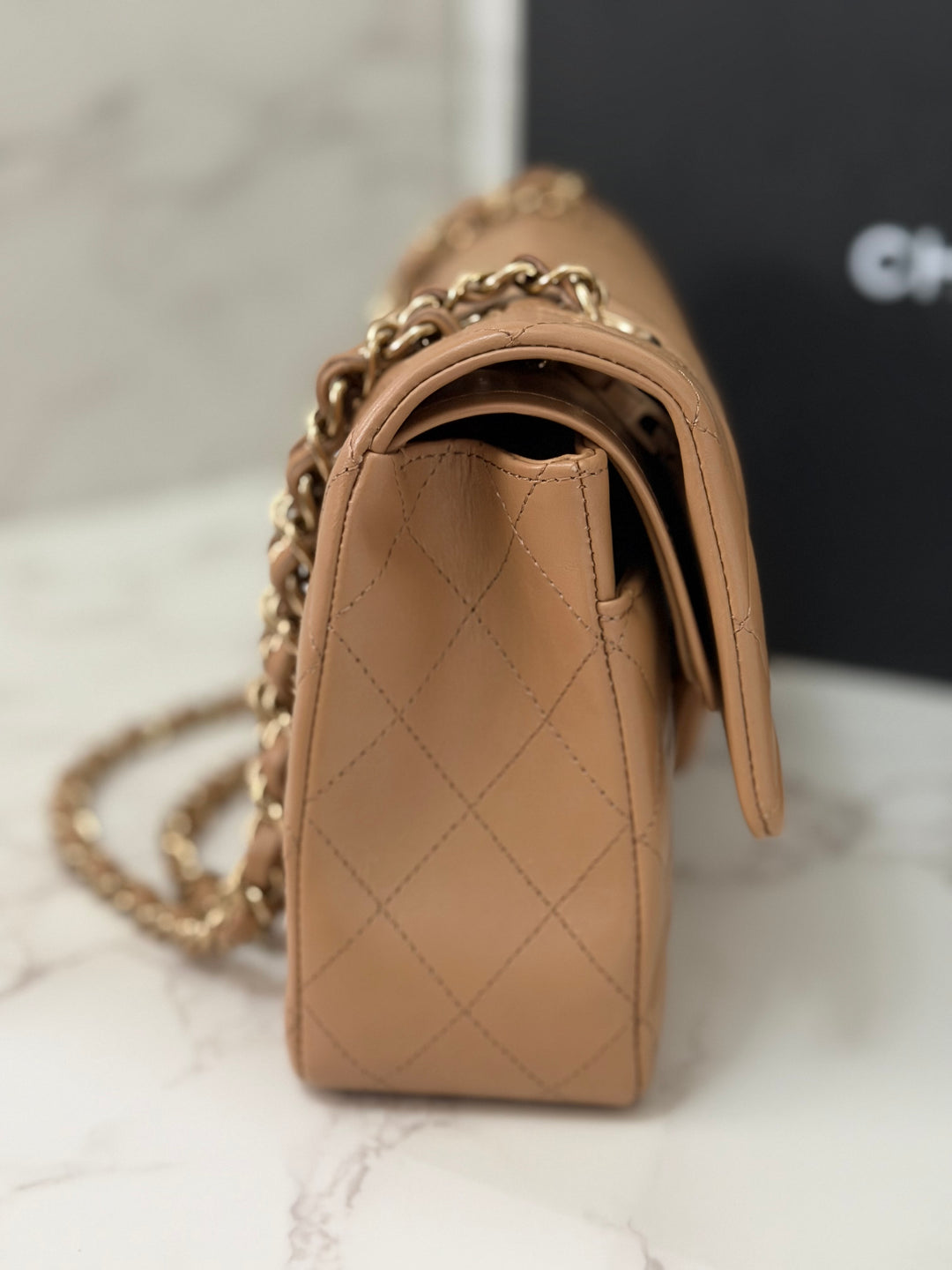 CHANEL 22K collection 2022 Dark Beige Lambskin LGHW Medium ML Timeless Classic Double Flap Bag