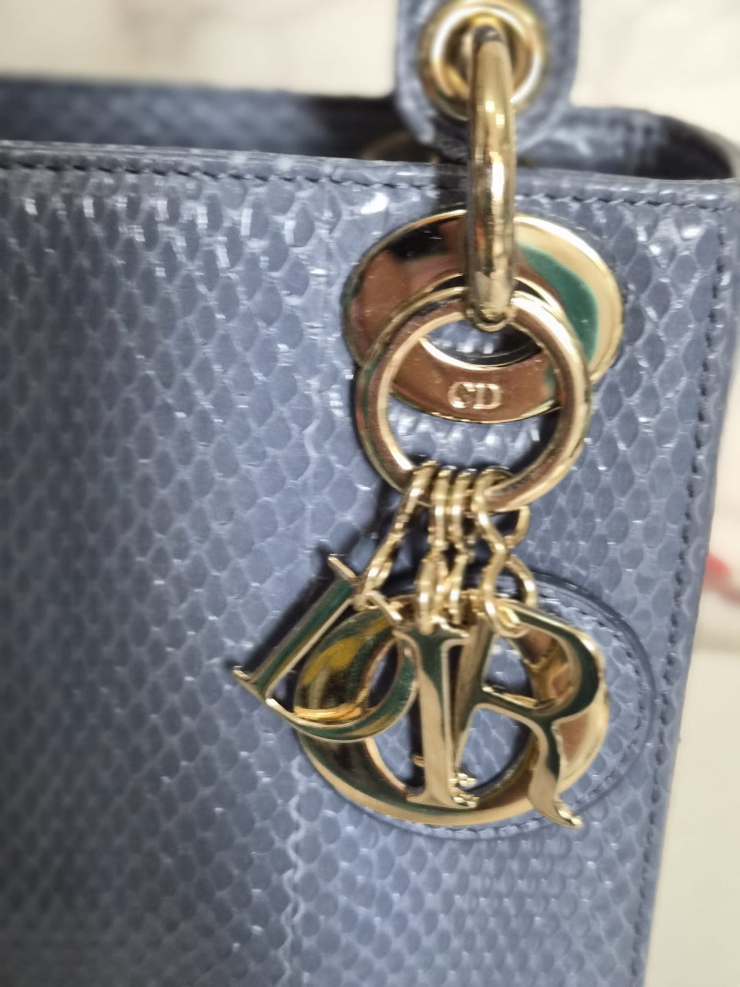 DIOR Lady Dior MINI in Blue Grey Python Leather LGHW 2020