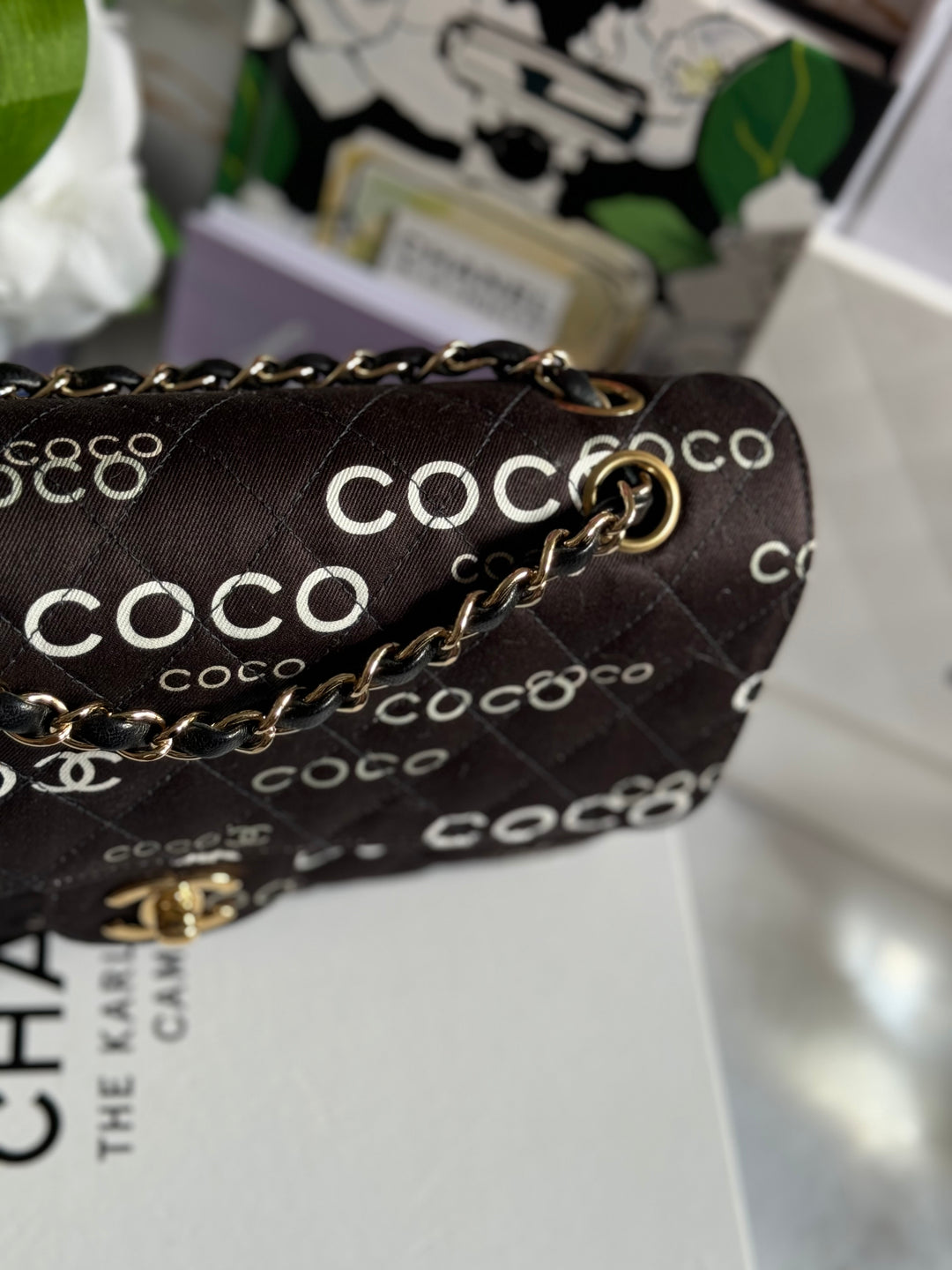 Chanel series 7 2002/2003 Black Canvas Quilted COCO Medium Classic Flap Light Gold Hardware