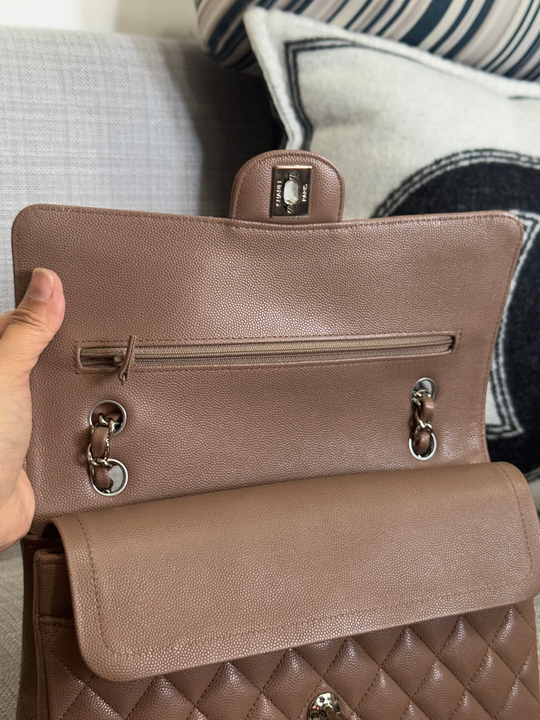 Chanel series 24 17B 2017 Fall/Winter Collection Taupe Caviar SHW Medium ML Timeless Classic Double Flap Bag