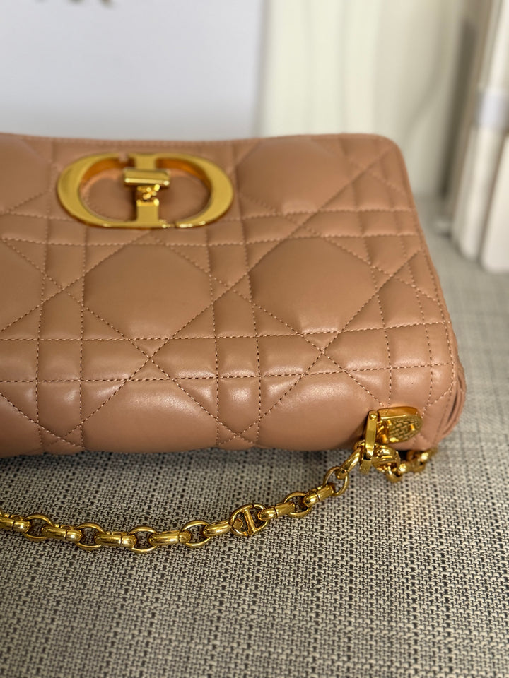 Dior Caro Flap Bag in Rose De Ven Calfskin GHW Medium 25 cms