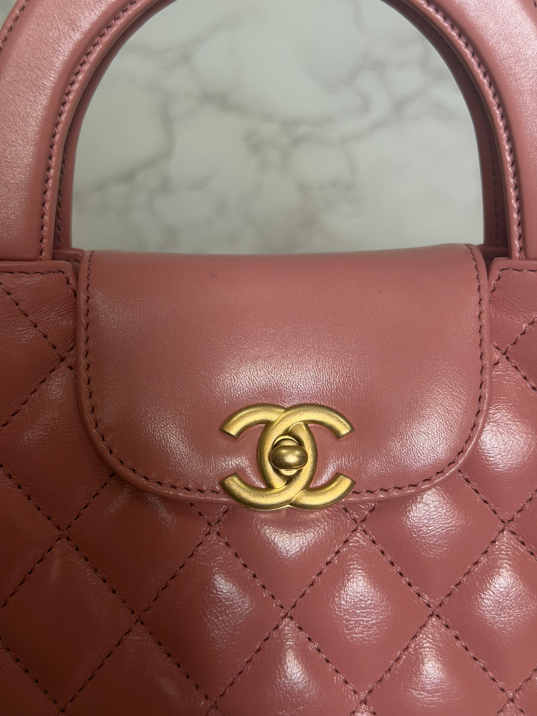 CHANEL Pink Calf skin aged GHW Kelly Shopping Tote Bag size Small 19 cms