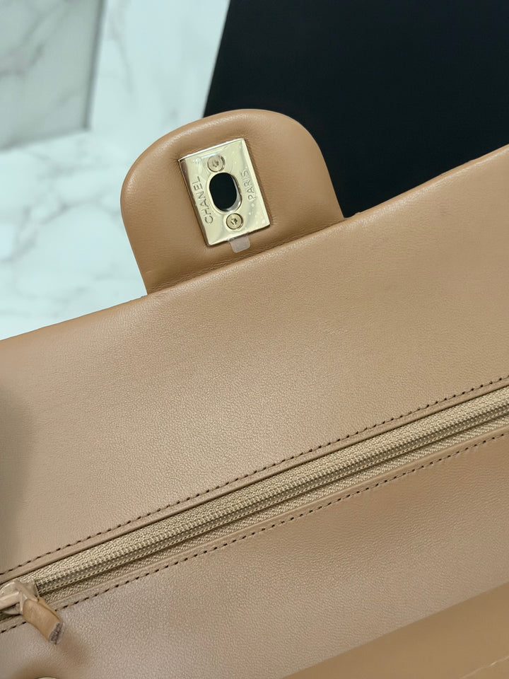 CHANEL 22K collection 2022 Dark Beige Lambskin LGHW Medium ML Timeless Classic Double Flap Bag