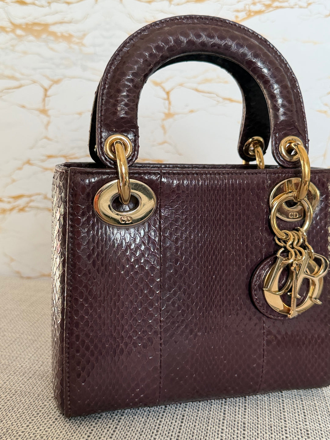 Dior Lady Dior MINI Burgundy Dark Red Python Leather 2018 LGHW