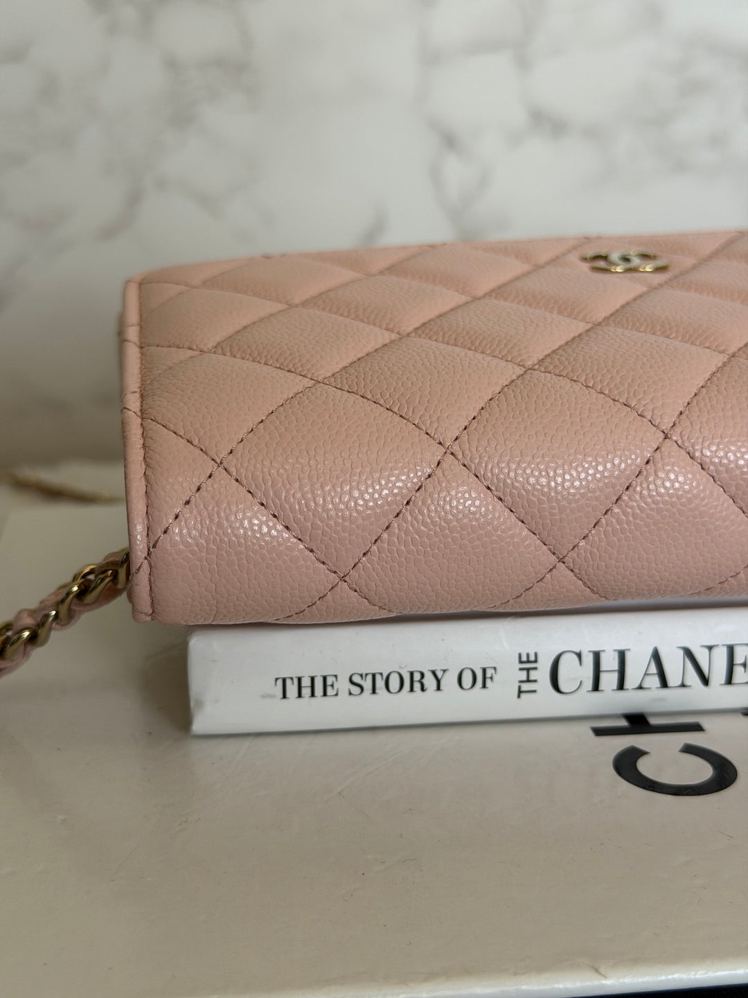 CHANEL Light pink/Nude pink caviar LGHW Classic Wallet on chain (WOC) 2024