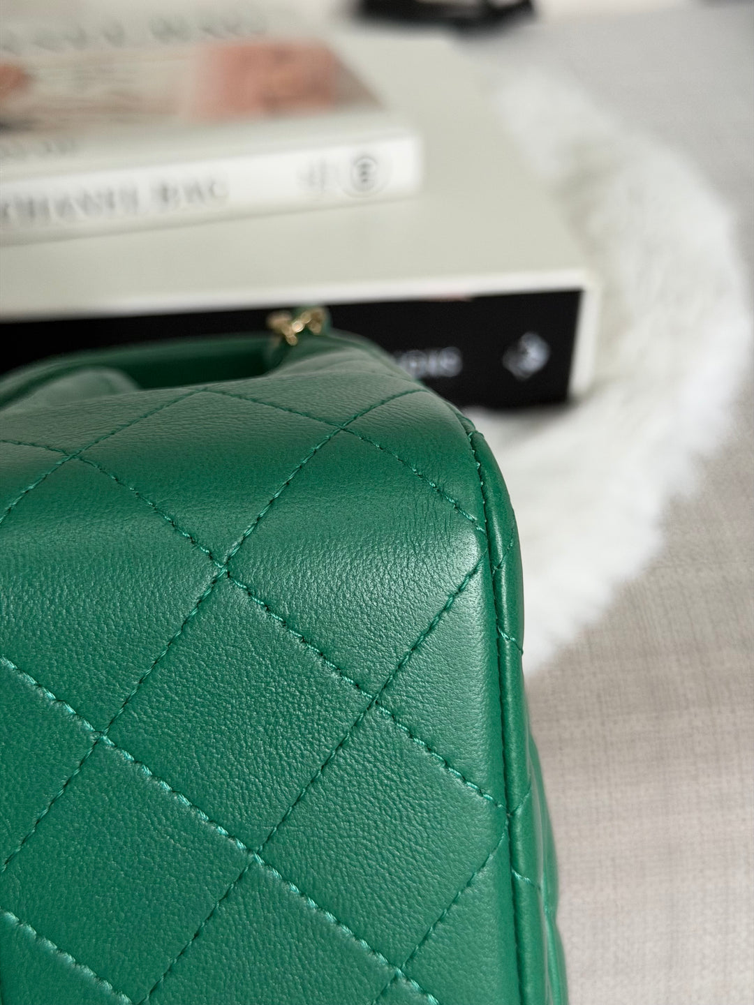 CHANEL Green Lambskin LGHW Mini Rectangular Flap Bag with Top Handle 2022 22A collection