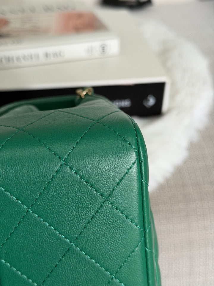CHANEL Green Lambskin LGHW Mini Rectangular Flap Bag with Top Handle 2022 22A collection