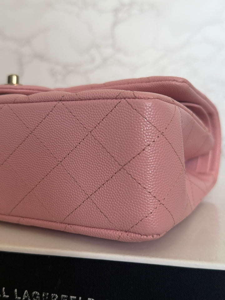 CHANEL 22C Sakura pink Caviar LGHW Medium ML Timeless Classic double flap bag 2022