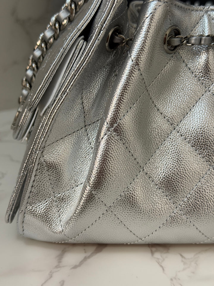CHANEL 26C Silver Caviar shiny SHW Mini 25 Hobo Bag
