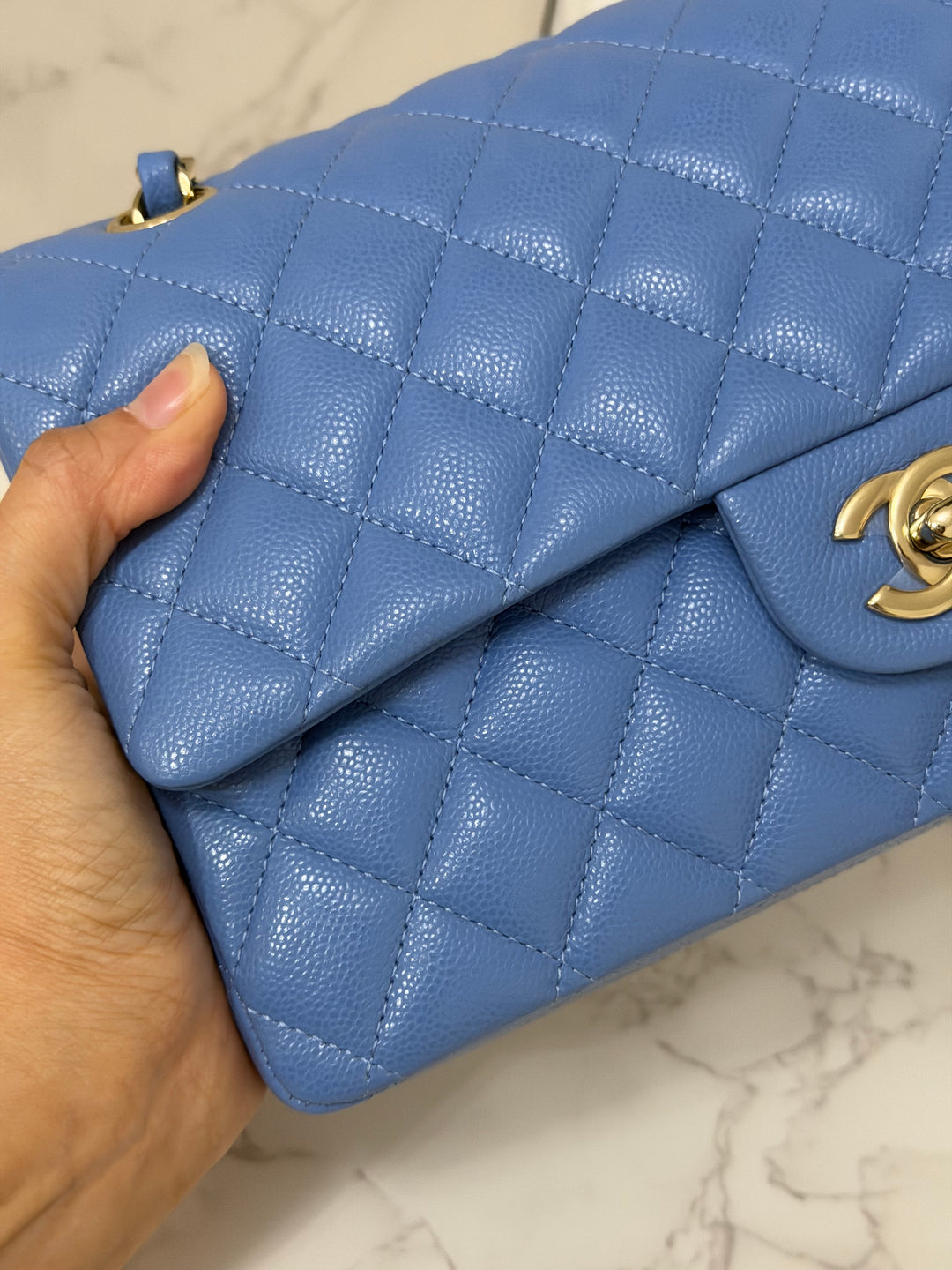 CHANEL 25C 2025 Periwinkle Blue Caviar LGHW Medium ML Timeless Classic Double Flap Bag