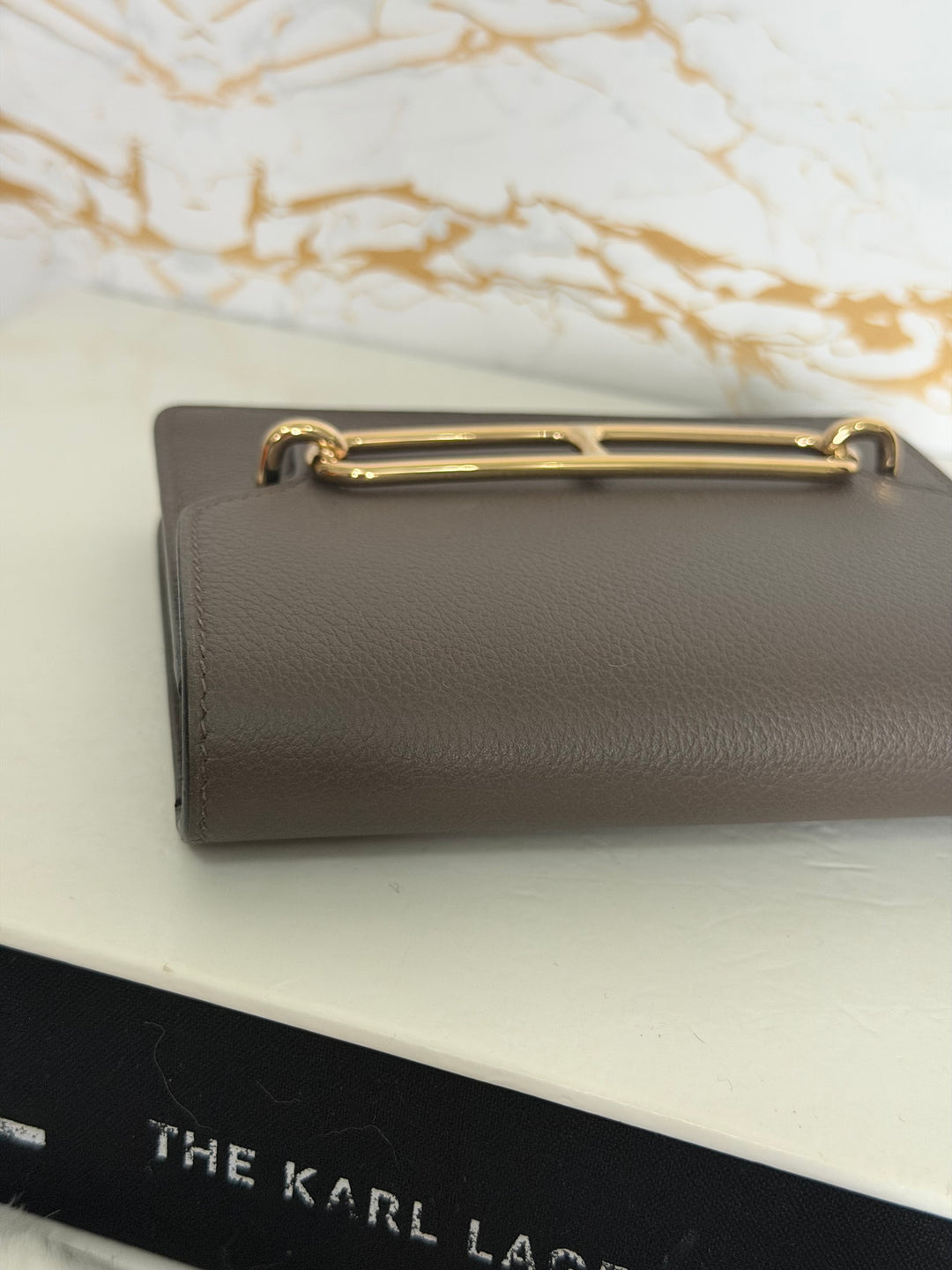 HERMÈS Mini Roulis Slim Wallet in Ecorce outer and Etoupe inner Evercolor leather GHW