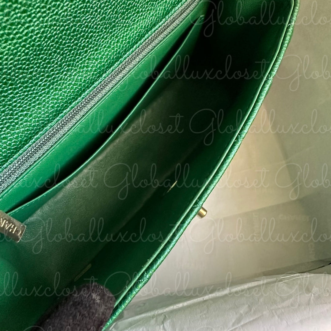 CHANEL 18S Series 25 Emerald Green Caviar LGHW Mini rectangular flap bag 2018 RARE UNICORN FIND