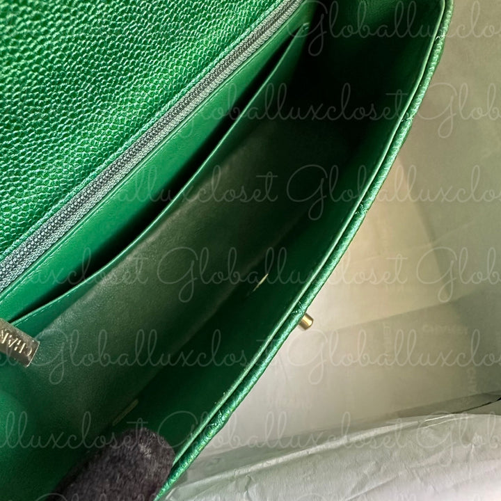 CHANEL 18S Series 25 Emerald Green Caviar LGHW Mini rectangular flap bag 2018 RARE UNICORN FIND