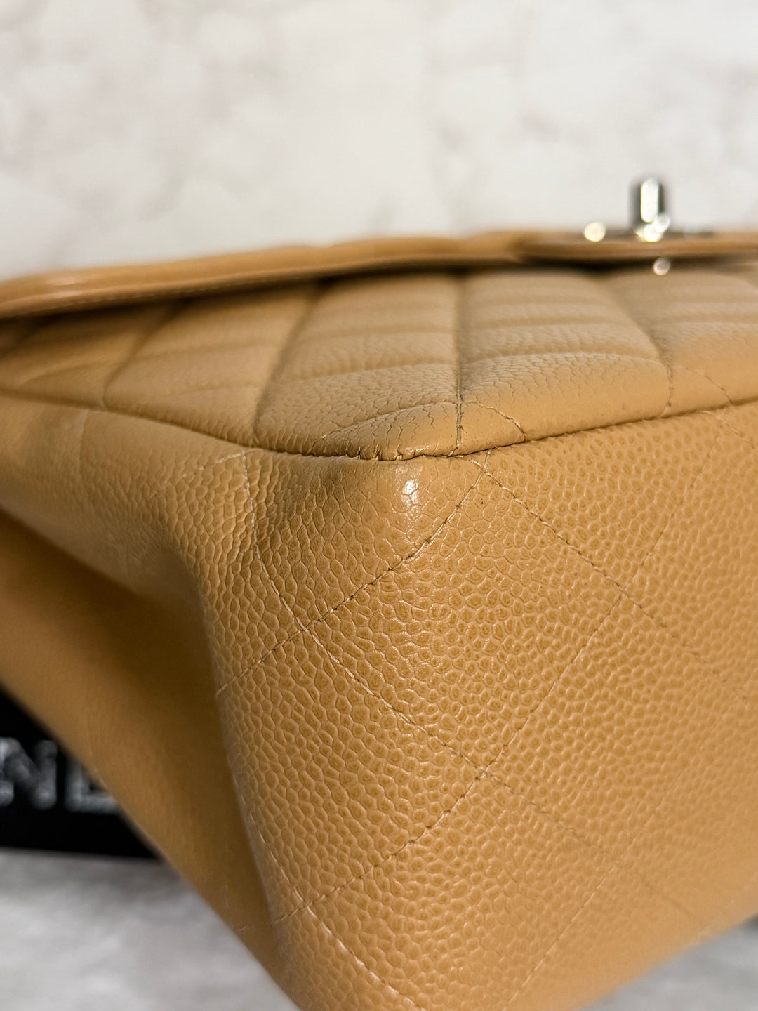 CHANEL series 6 Dark Beige Caviar SHW Vintage Jumbo Single Flap Bag