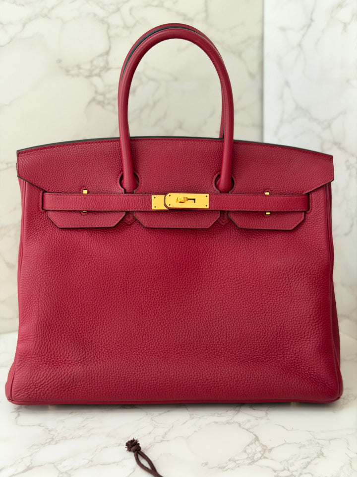 Hermes Rouge Grenat Togo Leather GHW Birkin 35 Stamp X 2016