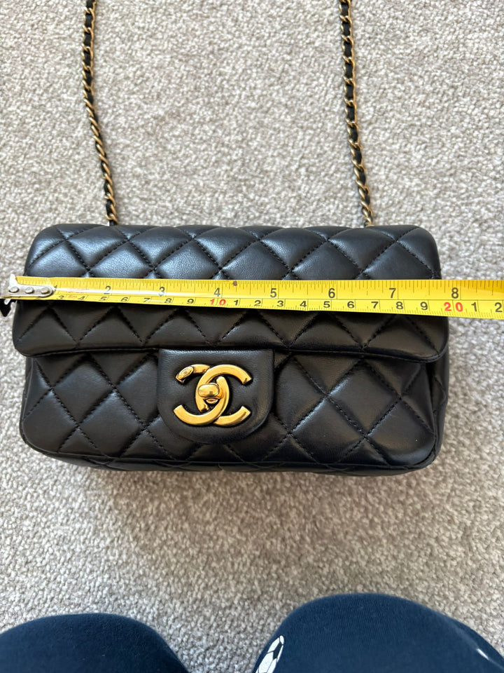 CHANEL series 20 Black Lambskin Anyique GHW Mini Flap Bag Seasonal Minaudières 2014 Limited Runway “meat package” collection