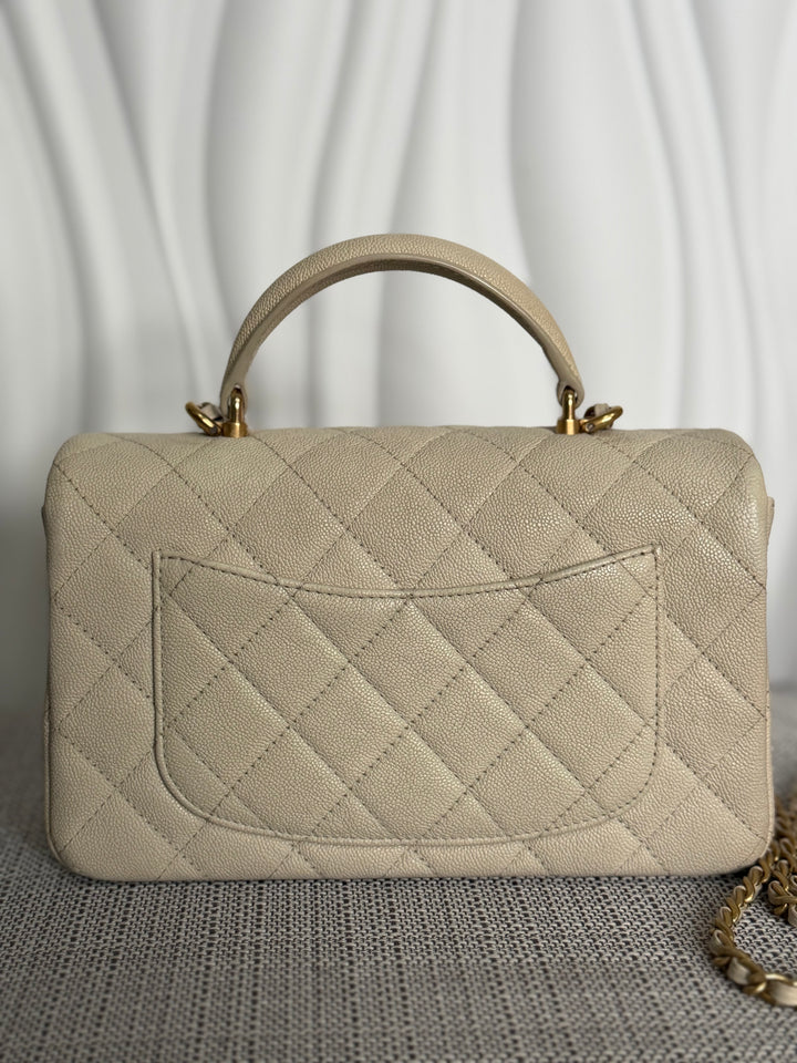 CHANEL 21S series 31 Beige Caviar Aged GHW Mini Rectangular Flap Bag with Top Handle 2021