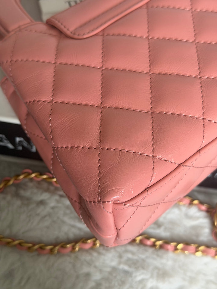 CHANEL Pink Calf skin aged GHW Kelly Shopping Tote Bag size Small 19 cms