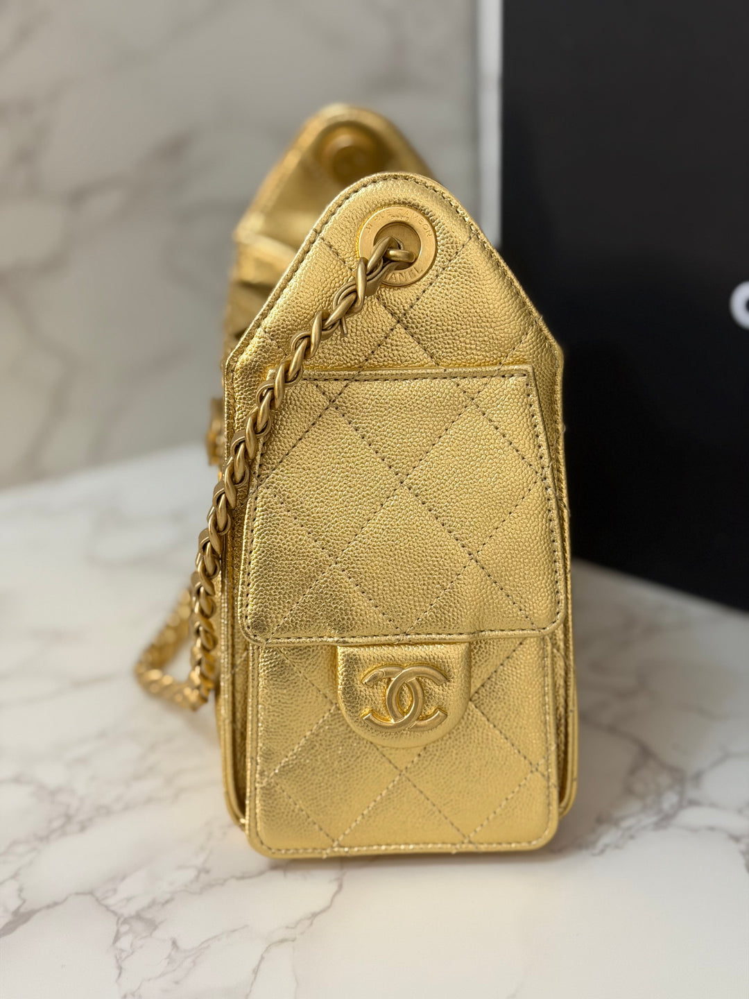 CHANEL 26C collection Gold caviar Aged GHW Mini 25 Hobo Bag