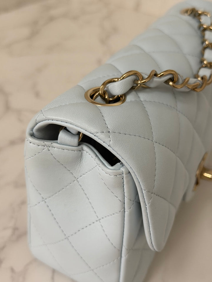 CHANEL 25S collection 2025 Light Baby Blue Lambskin LGHW Mini Rectangular Flap Bag