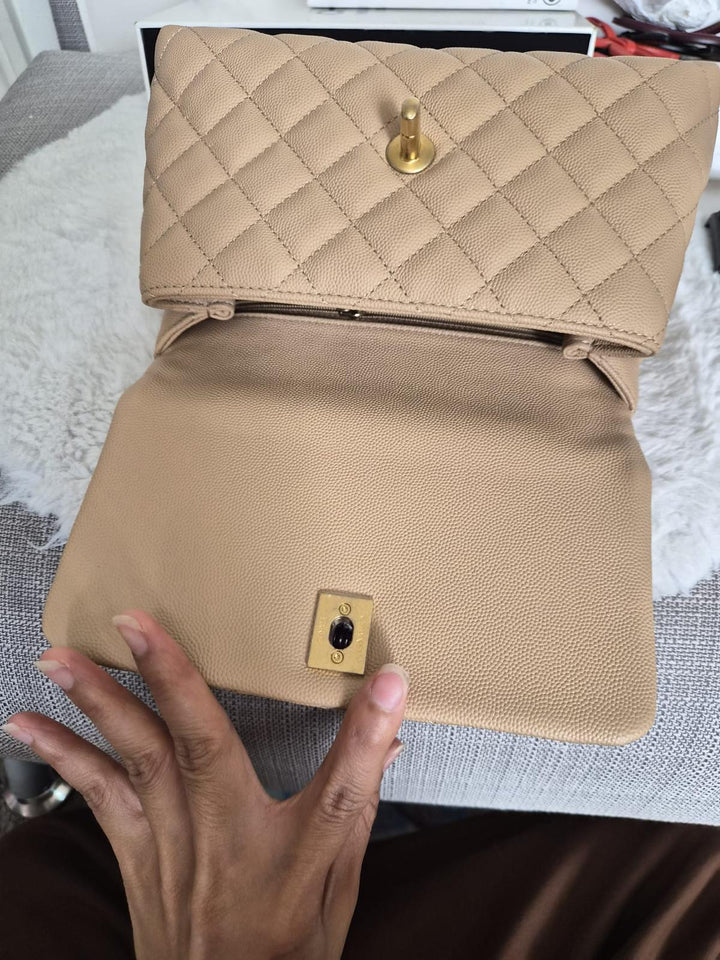 CHANEL series 29 Beige Caviar Aged GHW Deep burgundy Lizard Handle Coco Handle size Small 2019/2020