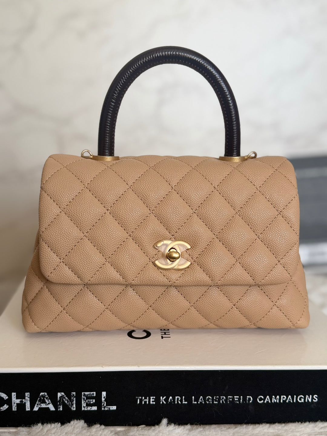 CHANEL series 29 Beige Caviar Aged GHW Deep burgundy Lizard Handle Coco Handle size Small 2019/2020
