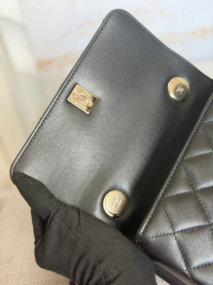 CHANEL Black Lambskin LGHW Trendy CC Flap Bag size MINI 8 inches with detachable Strap 2023/2024