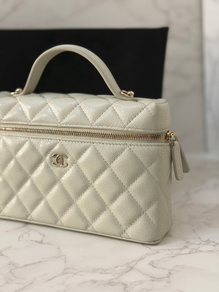 CHANEL 25B 2025 Light Grey Caviar LGHW Long Vanity Bag with Detachable Chain