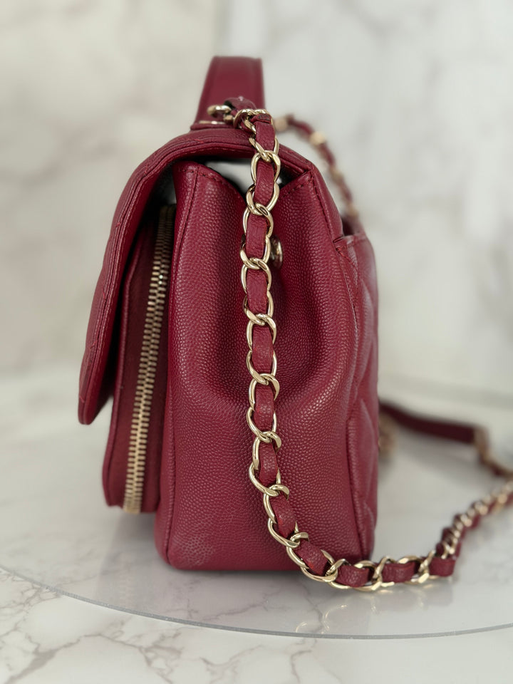 Chanel series 28 19B Collection 2019 Burgundy Caviar Business Affinity Flap Bag with Champagne GHW size Medium