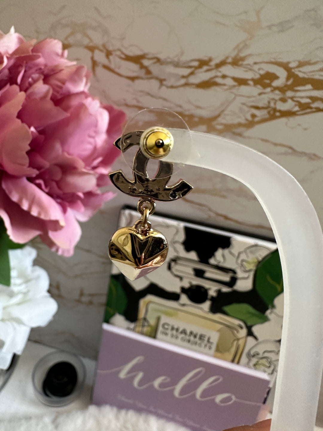 Chanel 22B Heart Gold Tone Earrings