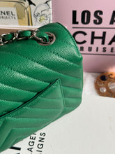 Load image into Gallery viewer, Chanel series 24 (2017) Green Caviar SHW Chevron Mini Rectangular Flap Bag
