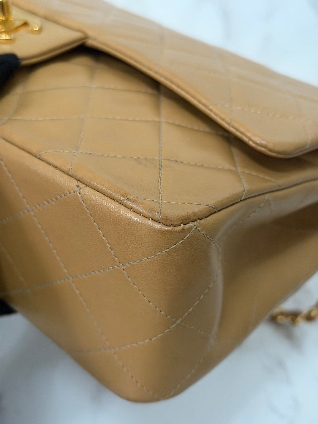 CHANEL series 4 Vintage 24K GHW Dark Beige Lambskin Timeless Classic Medium Double Flap Bag