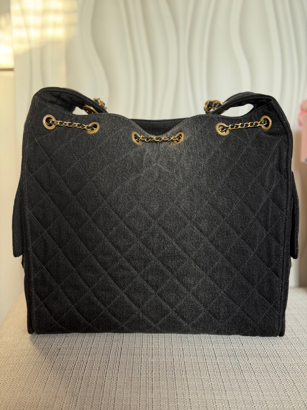 CHANEL 25S 2025 Black Denim Medium 25 Hobo Bag with Detachable Pouch Aged GHW