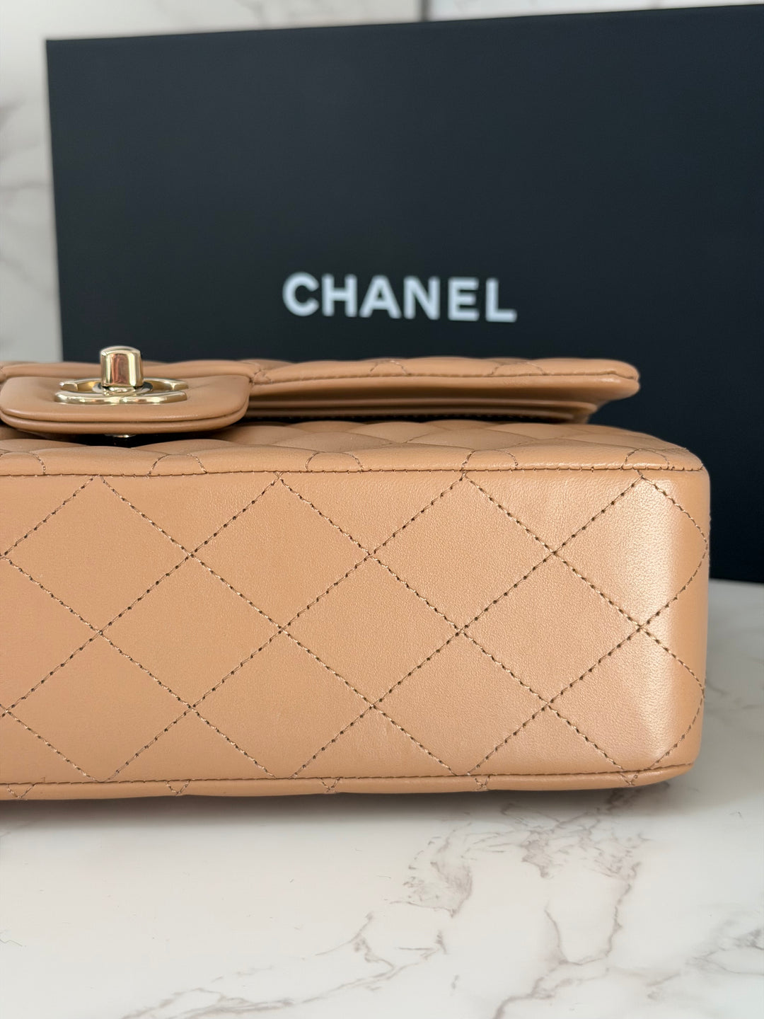 CHANEL 22K 2022 Dark Beige Lambskin LGHW Medium ML Timeless Classic Double Flap Bag