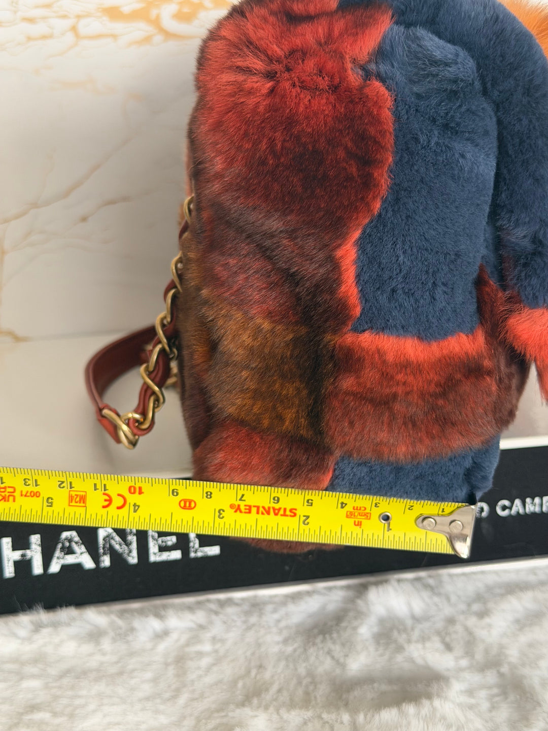 CHANEL series 28 Orylag Red Orange Navy Fur Flap Bag with GHW Medium Single Flap Bag 2018