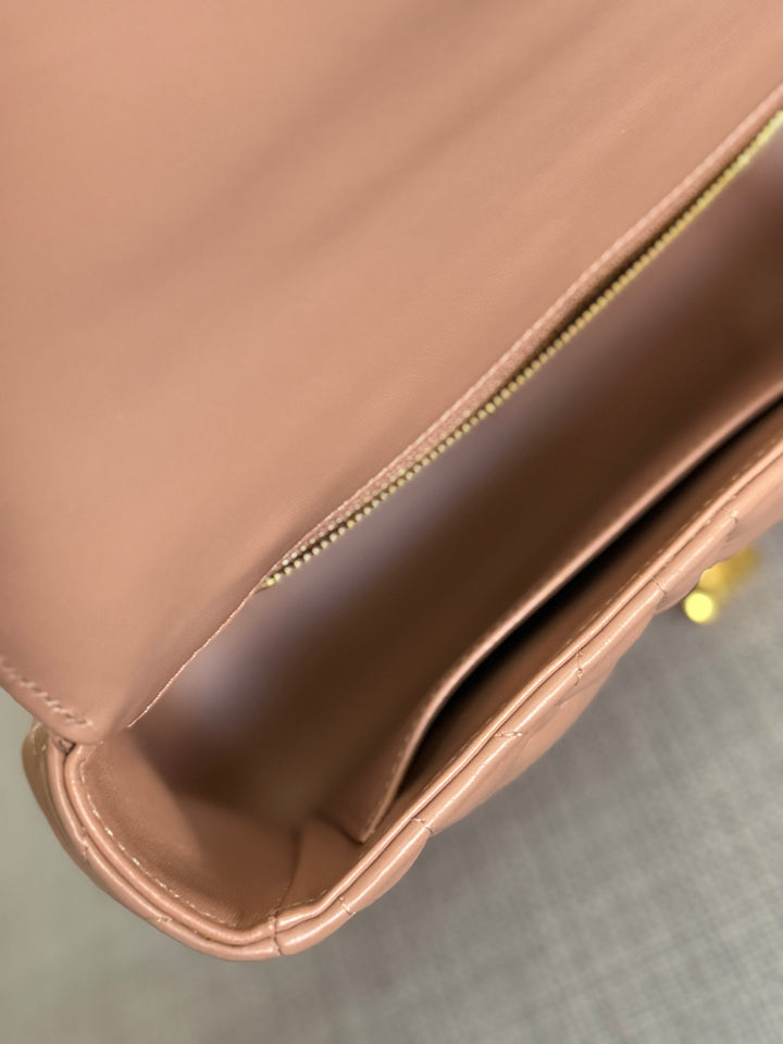 Dior Caro Flap Bag in Rose De Ven Calfskin GHW Medium 25 cms