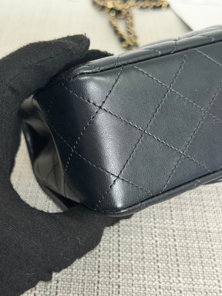 CHANEL Black Lambskin LGHW Mini Rectangular Flap Bag 2025