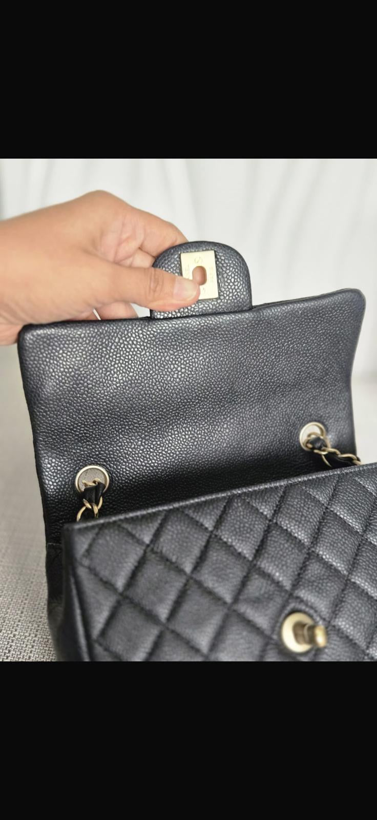CHANEL series 20 Black Caviar Brushed GHW Mini rectangular Flap Bag