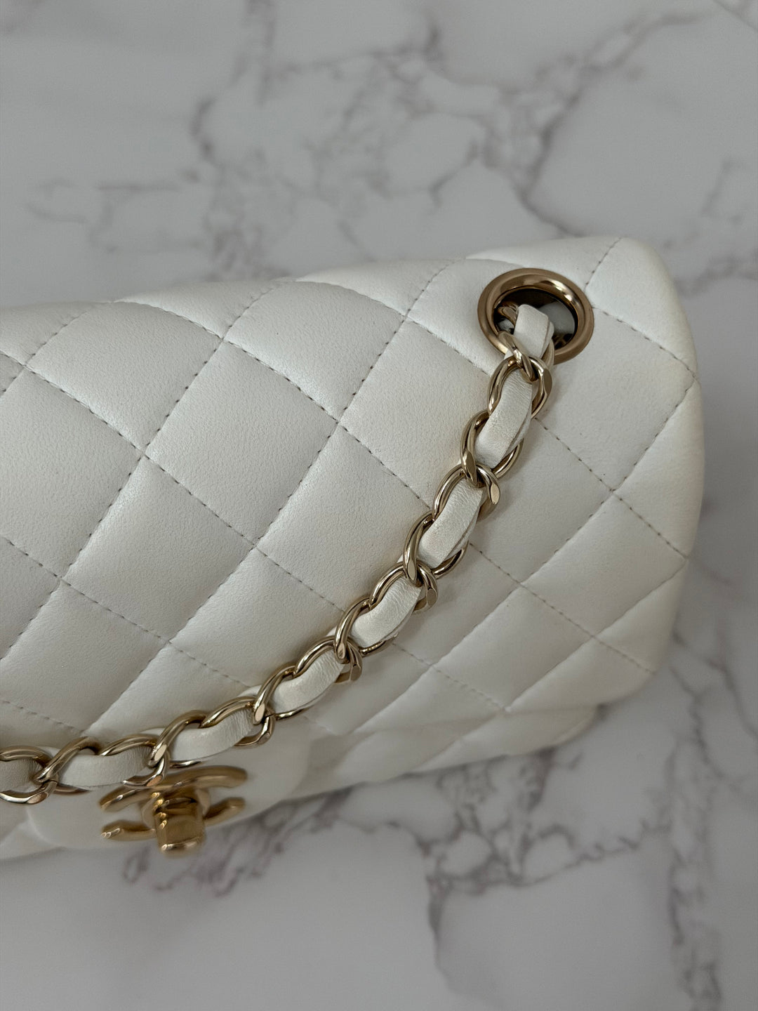 CHANEL series 23 2016 White Lambskin LGHW Mini Rectangular Flap Bag