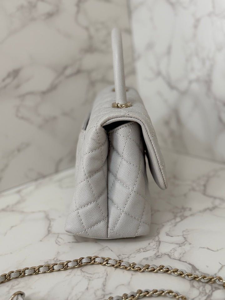 CHANEL 18P series 27 2018 Light Grey Caviar LGHW Coco Handle Size Small with Detachable Shoulder strap